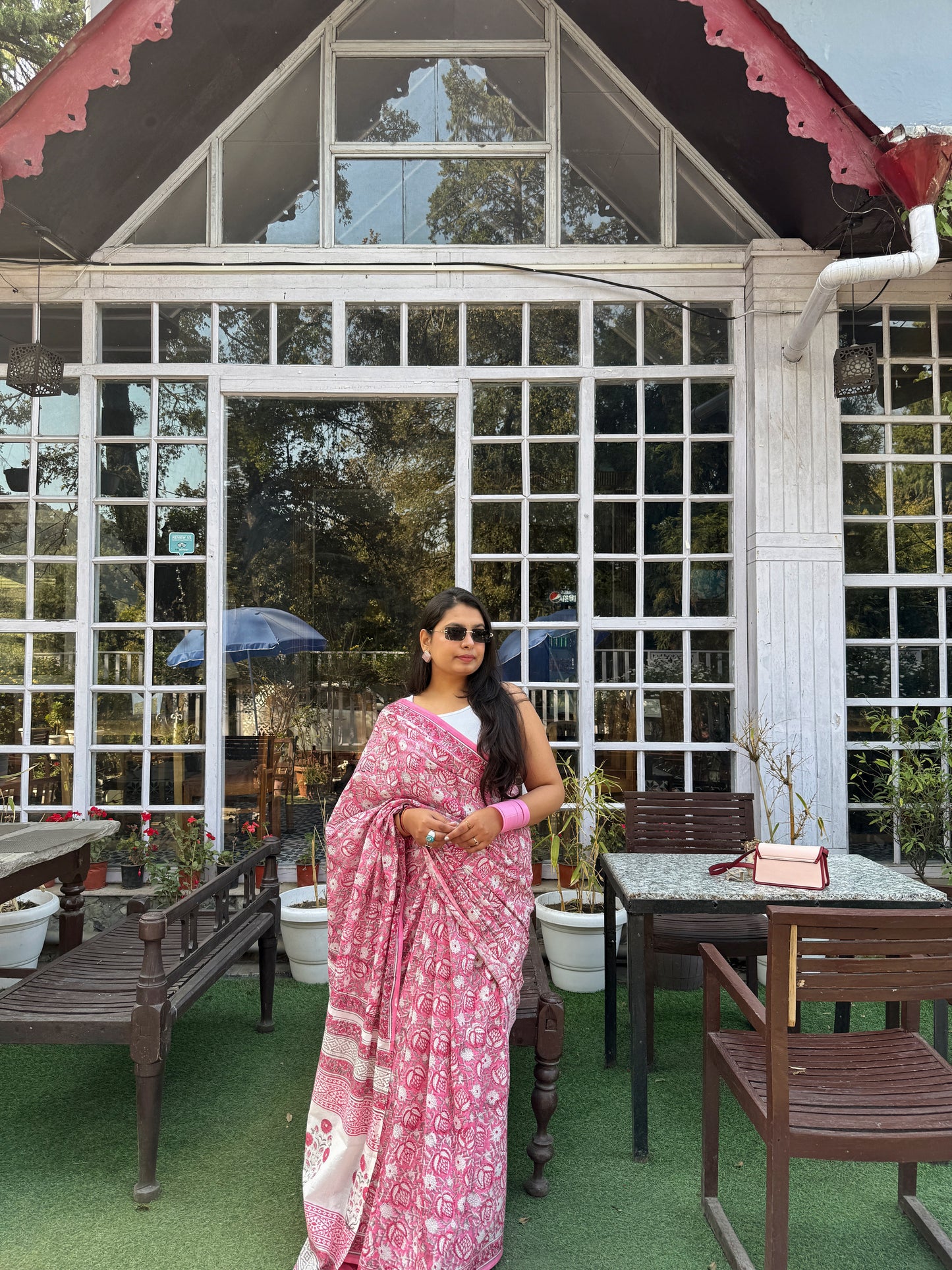 Roohani - Pink Hand Block Printed Cotton Mulmul Saree