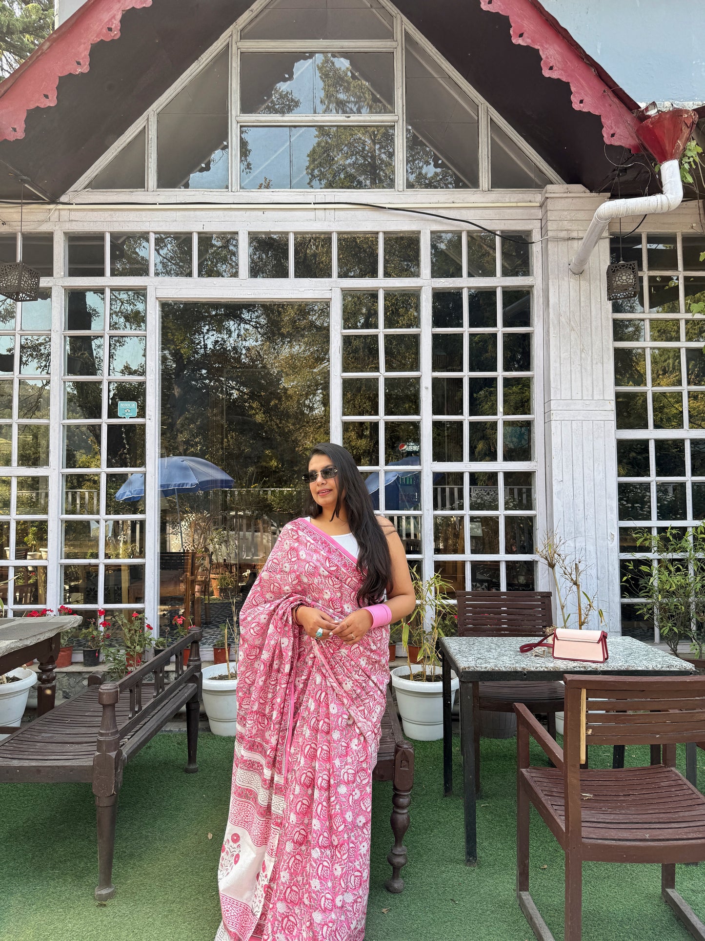 Roohani - Pink Hand Block Printed Cotton Mulmul Saree