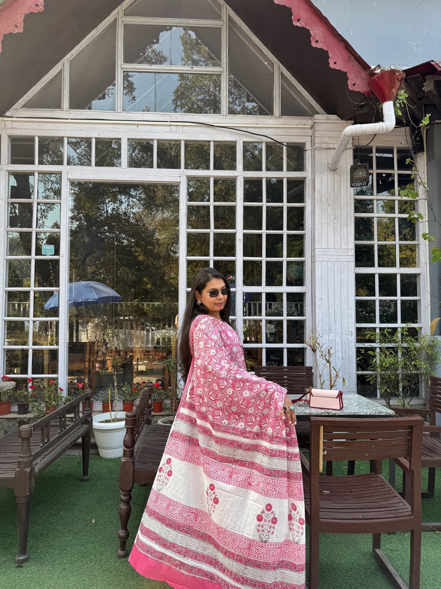 Roohani - Pink Hand Block Printed Cotton Mulmul Saree