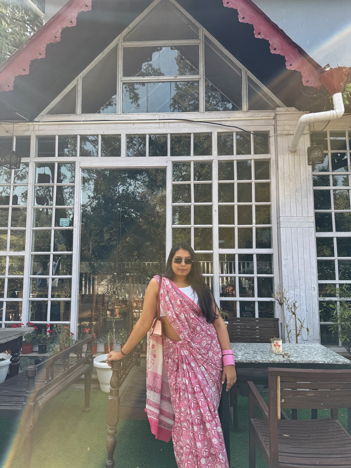 Roohani - Pink Hand Block Printed Cotton Mulmul Saree