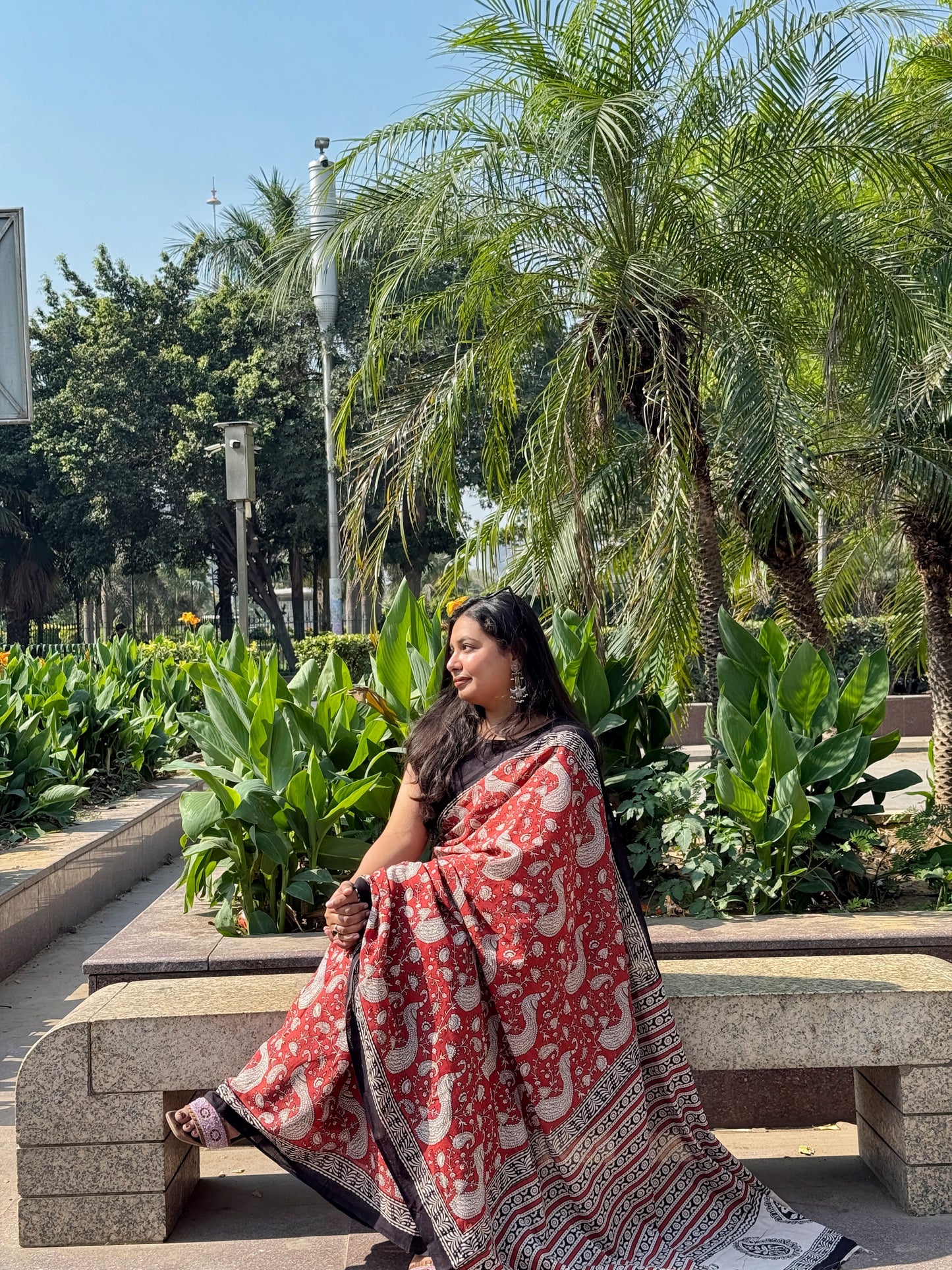 Mayuri - Maroon Hand Block Printed Cotton Mulmul Saree