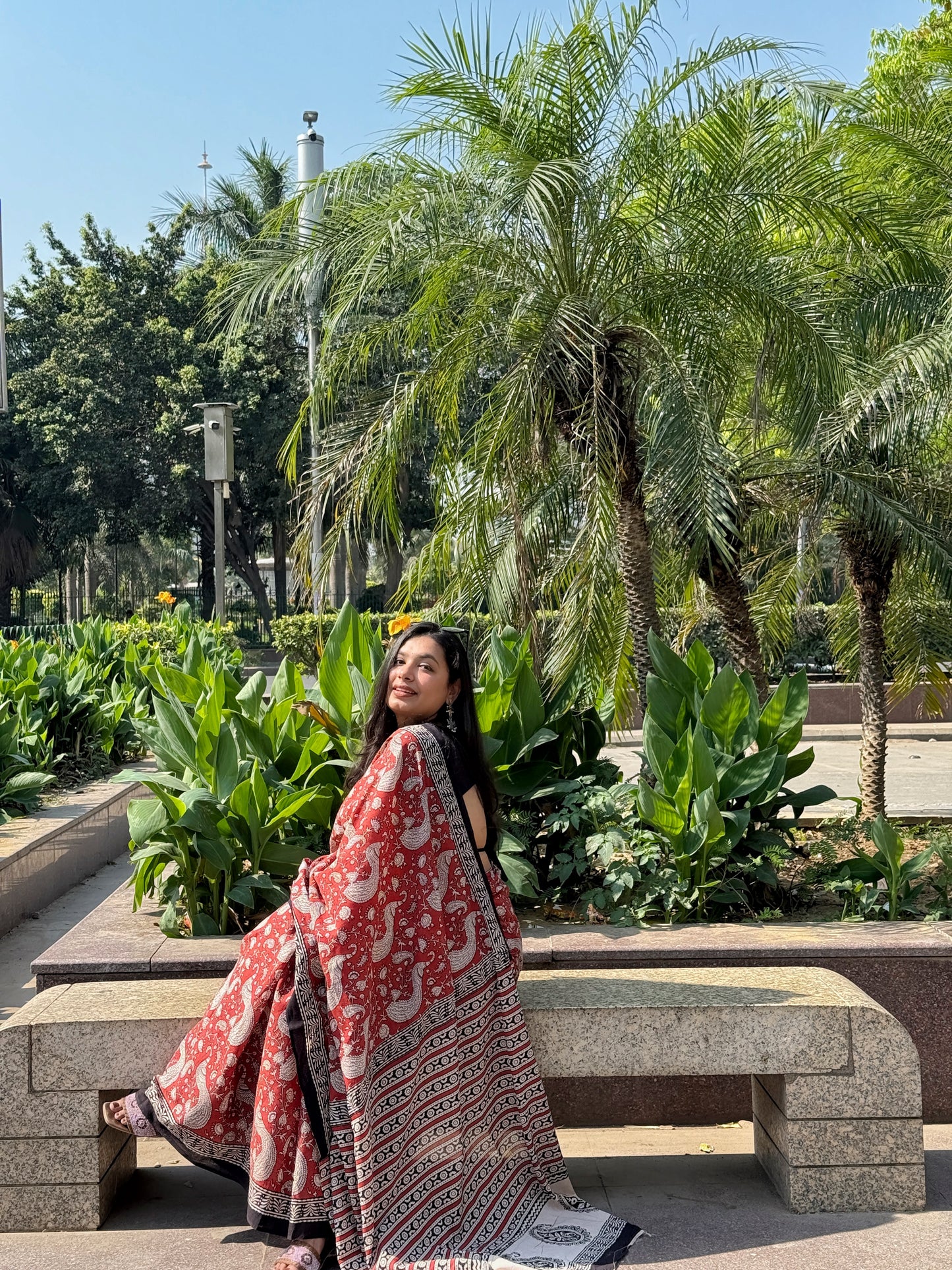 Mayuri - Maroon Hand Block Printed Cotton Mulmul Saree