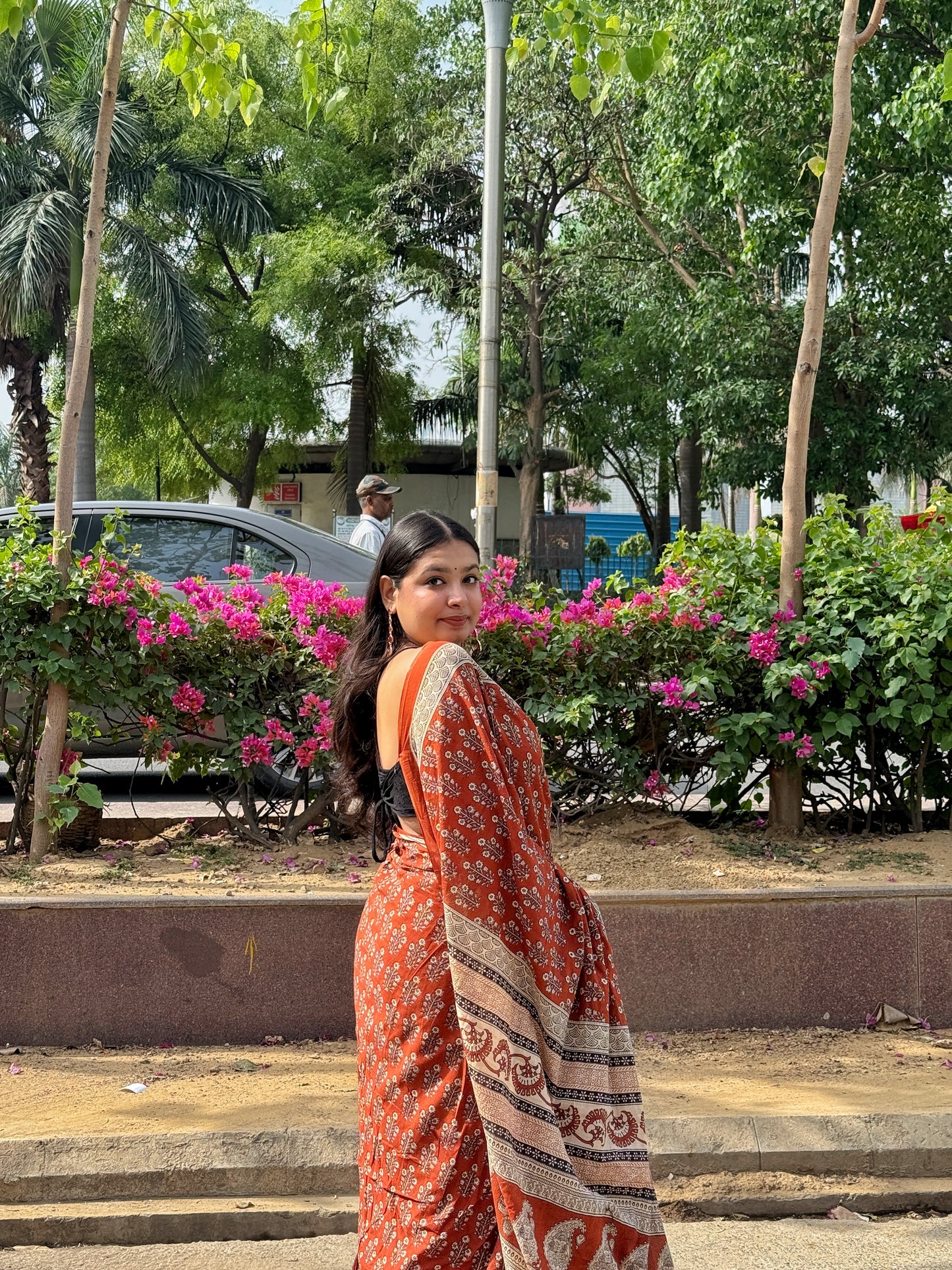 Dhaani – Brown Hand Block Printed Mulmul Cotton Saree