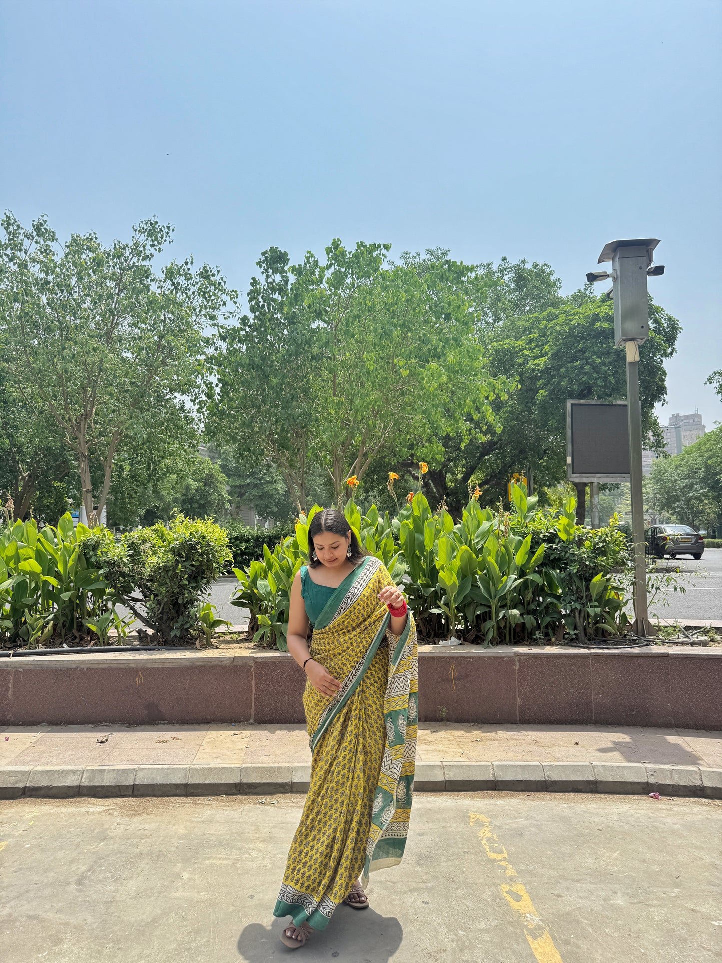Noor - Yellow Hand Block Printed Cotton Mulmul Saree