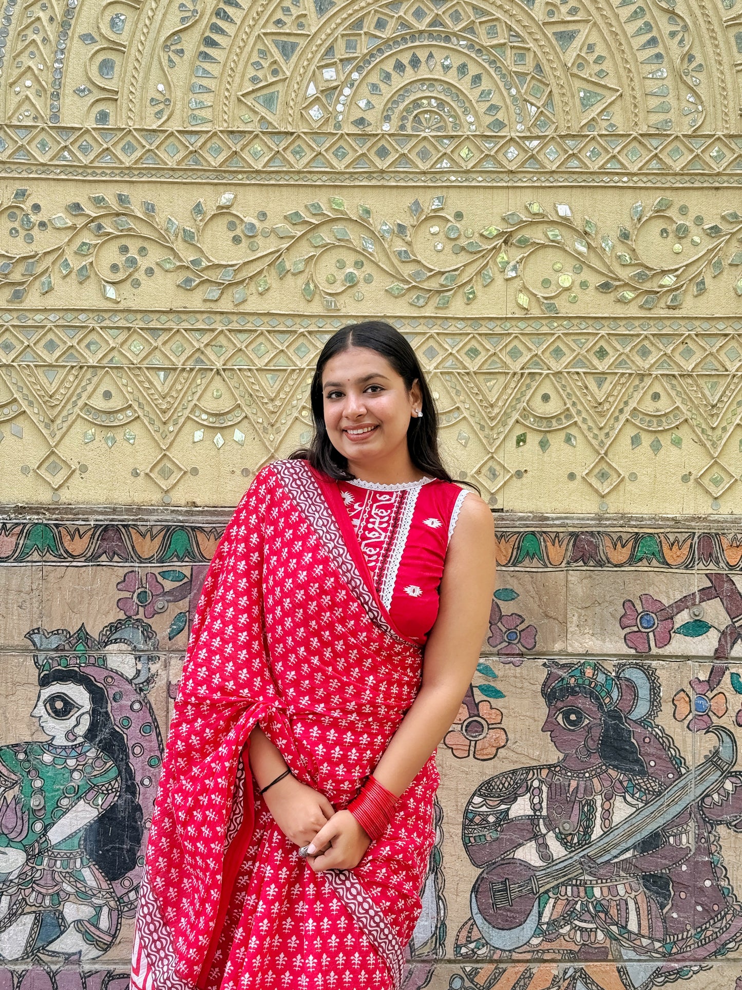 Sajni – Red Hand Block Printed Mulmul Cotton Saree