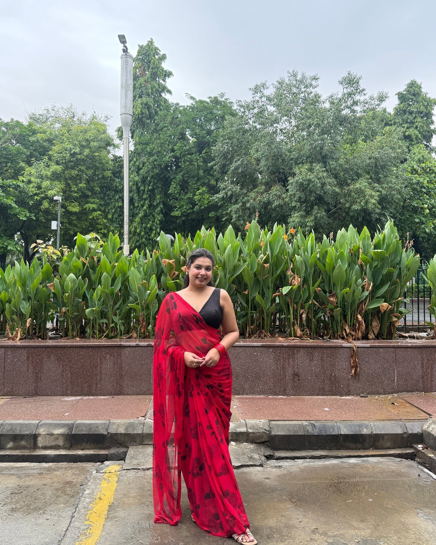 Scarlet Love: Red Printed Pure Chiffon Saree