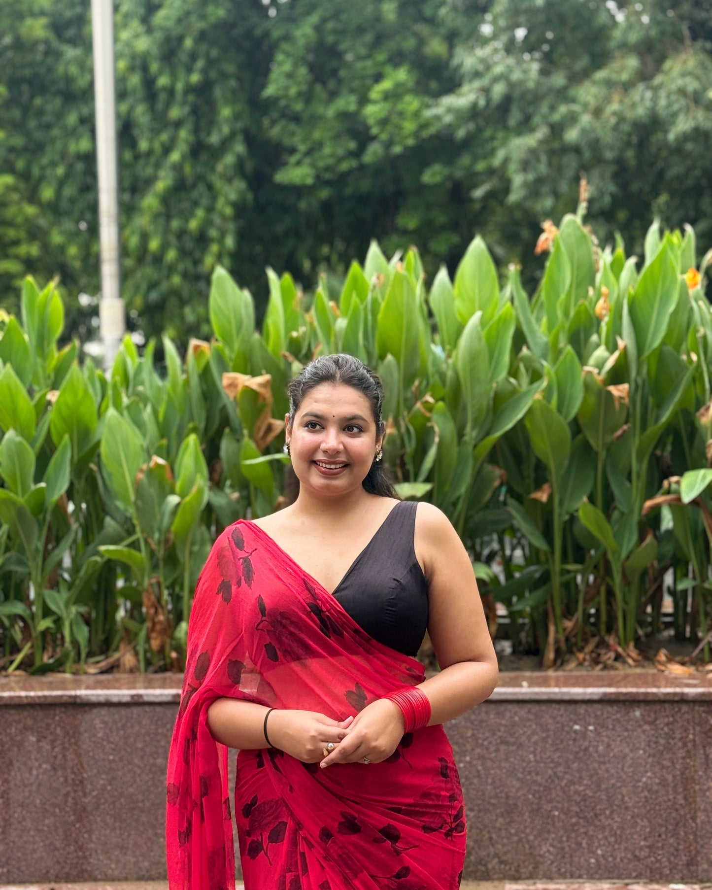 Scarlet Love: Red Printed Pure Chiffon Saree