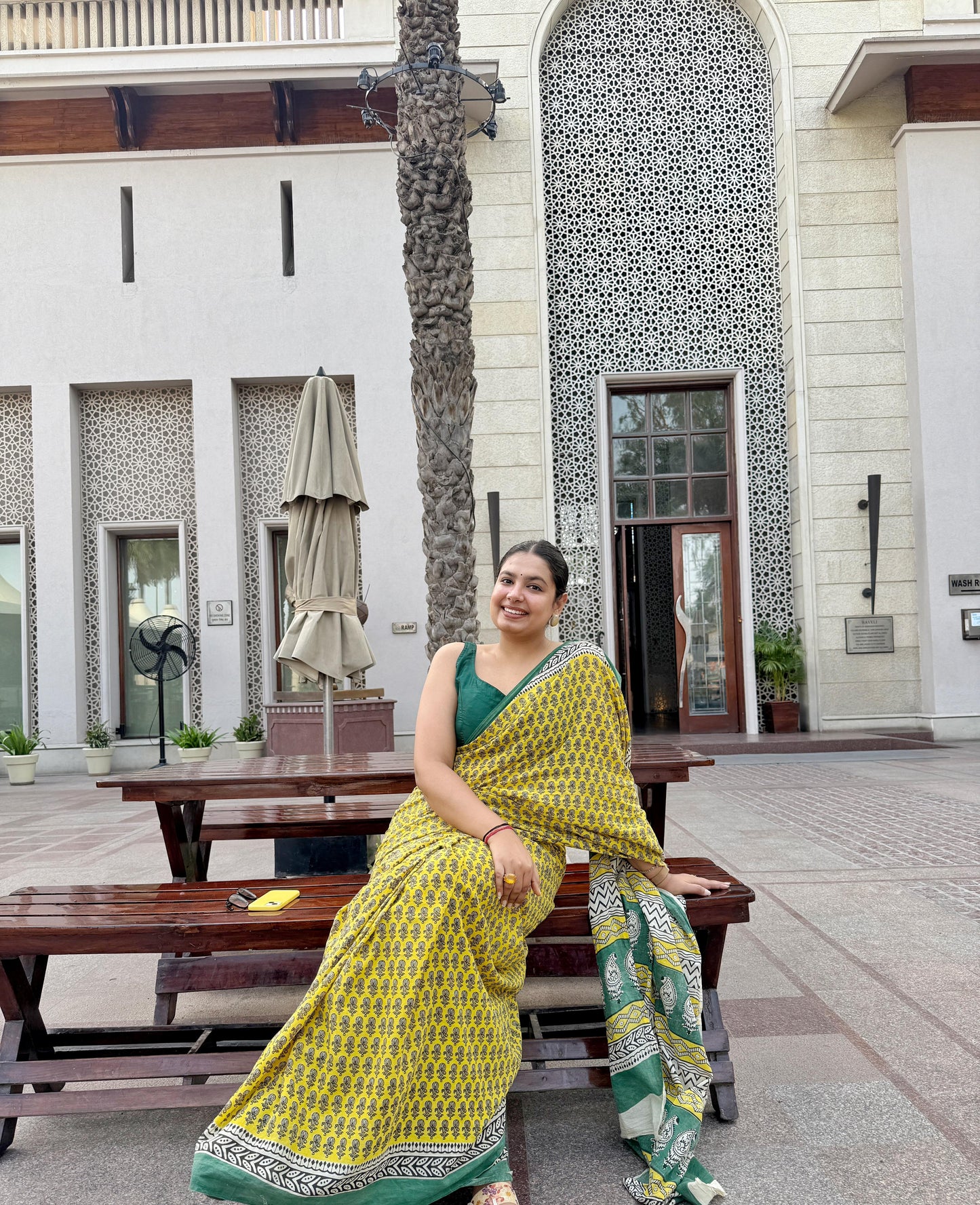 Noor - Yellow Hand Block Printed Cotton Mulmul Saree