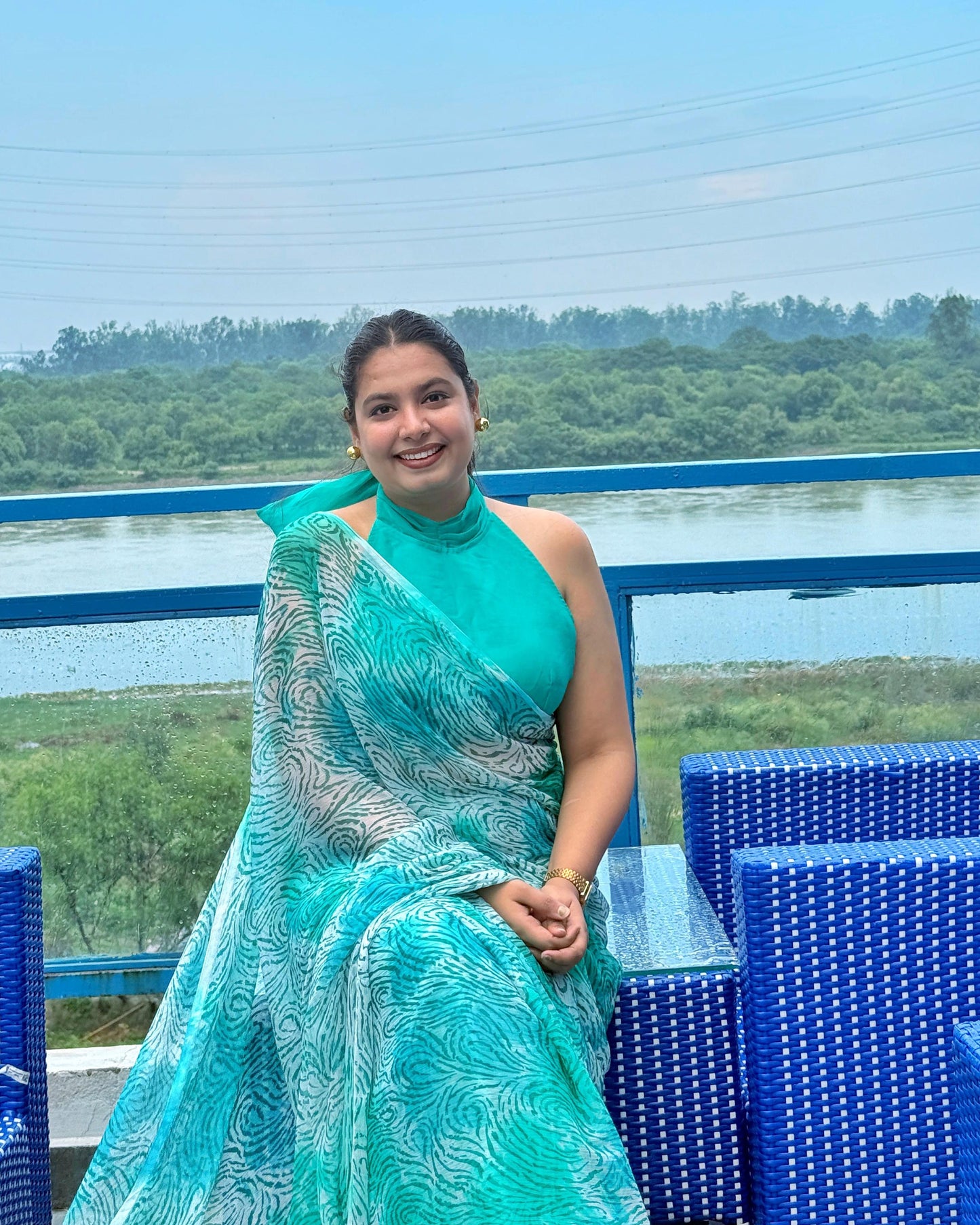 City Chic: Teal Animal Print Pure Chiffon Saree