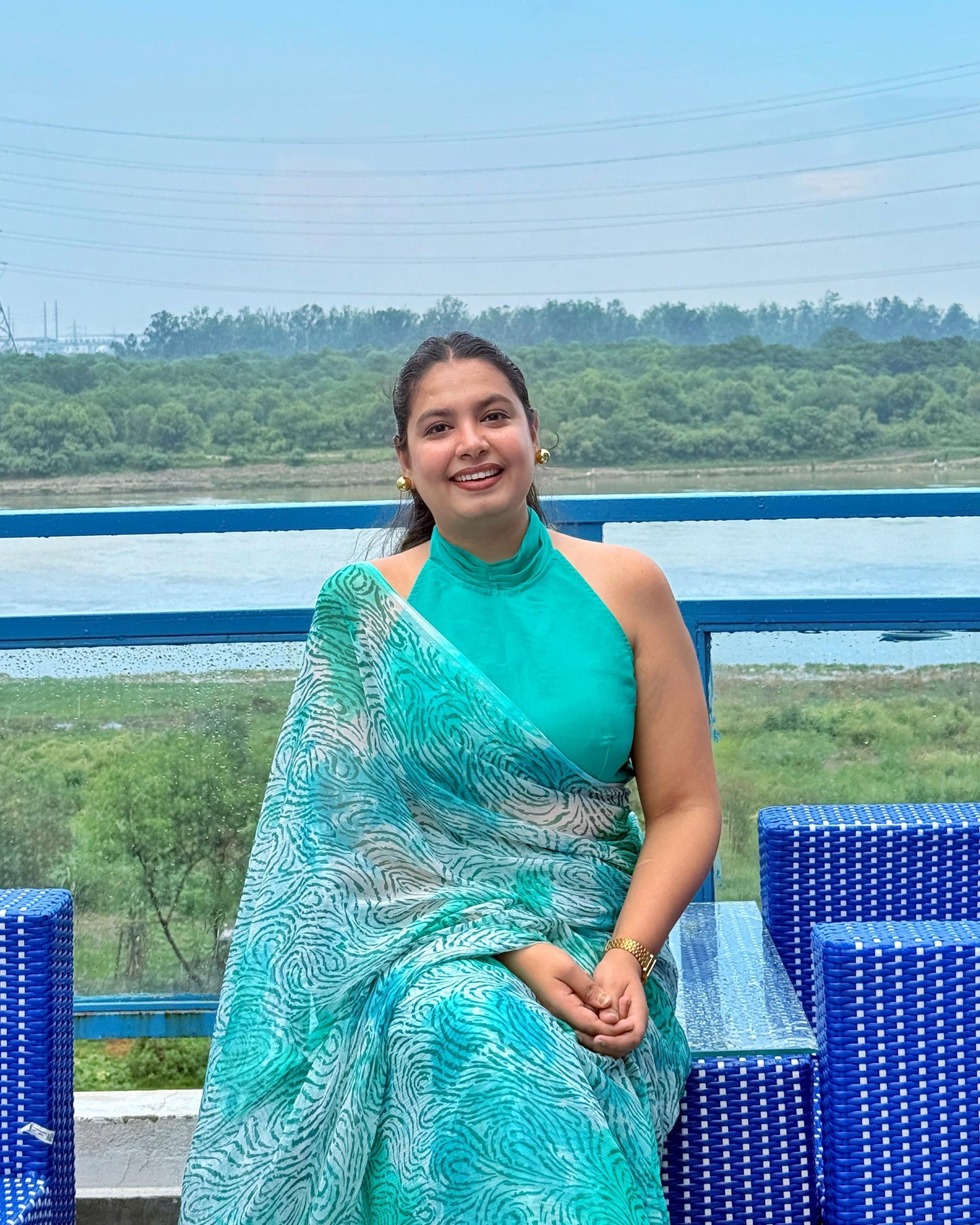 City Chic: Teal Animal Print Pure Chiffon Saree
