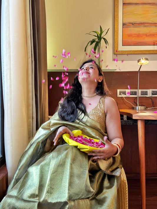 Mohini: Royal Olive Tissue Silk Saree