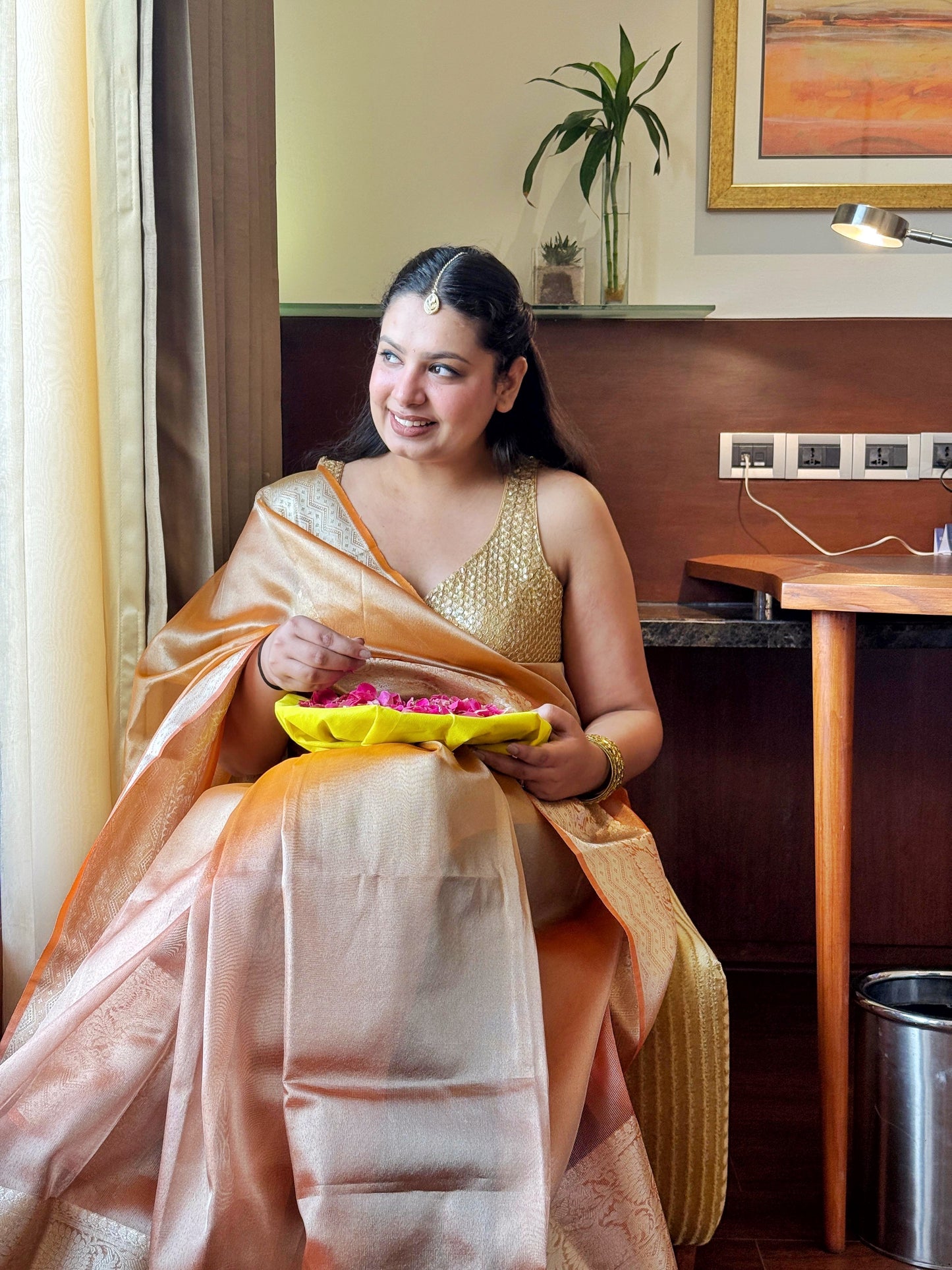 Roshni - Orange Royal Tissue Silk Saree