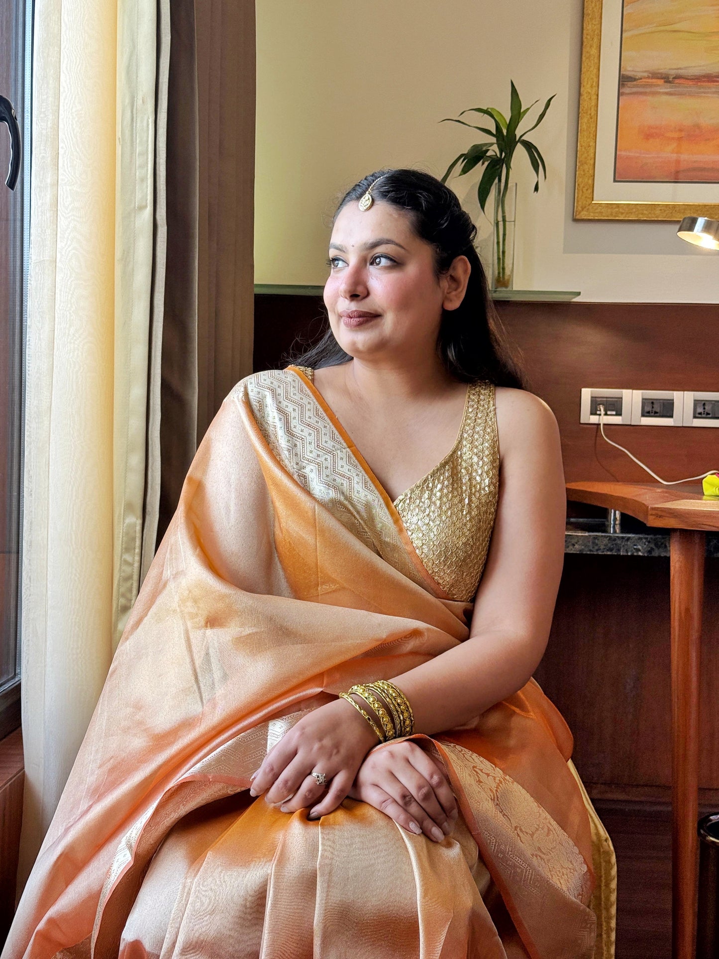 Roshni - Orange Royal Tissue Silk Saree