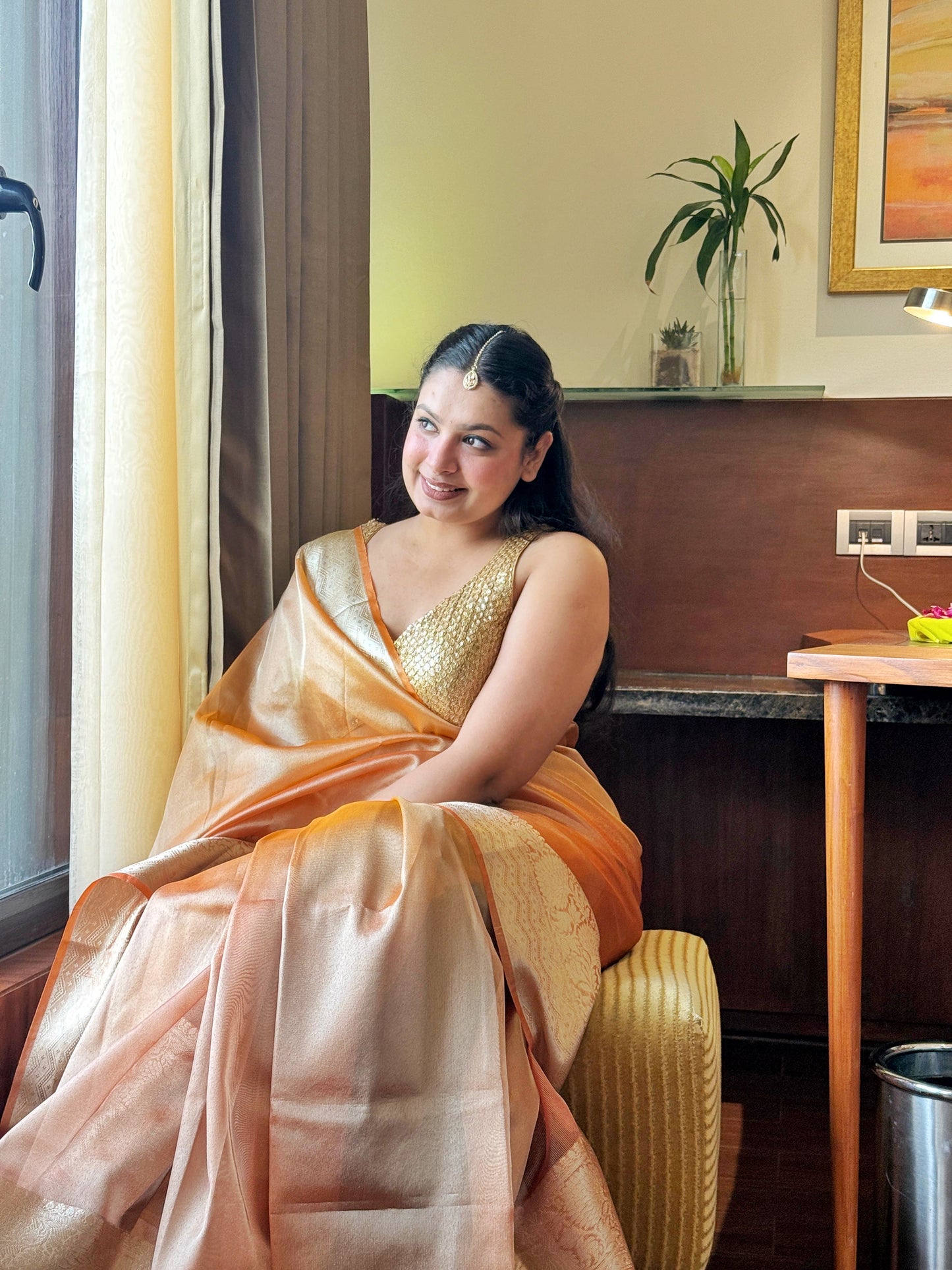 Roshni - Orange Royal Tissue Silk Saree