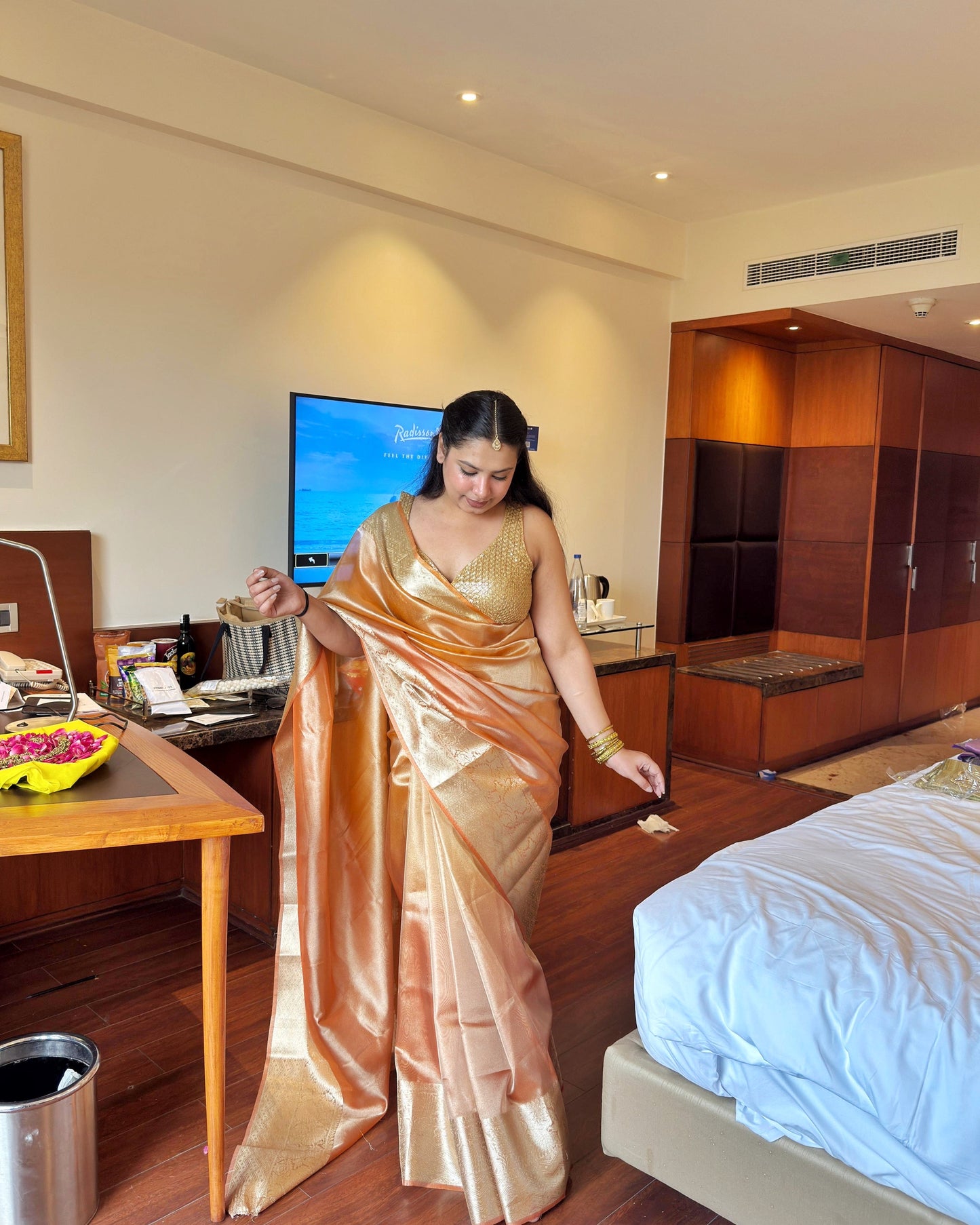 Roshni - Orange Royal Tissue Silk Saree