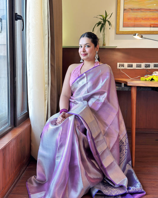 Lavanya - Purple Tissue Silk Saree