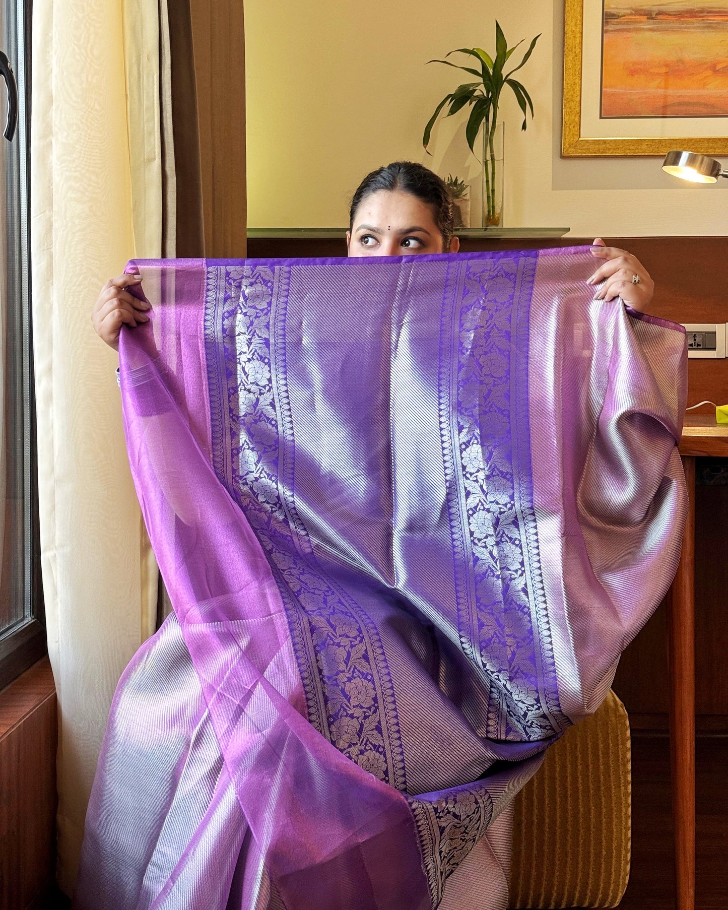 Lavanya - Purple Tissue Silk Saree