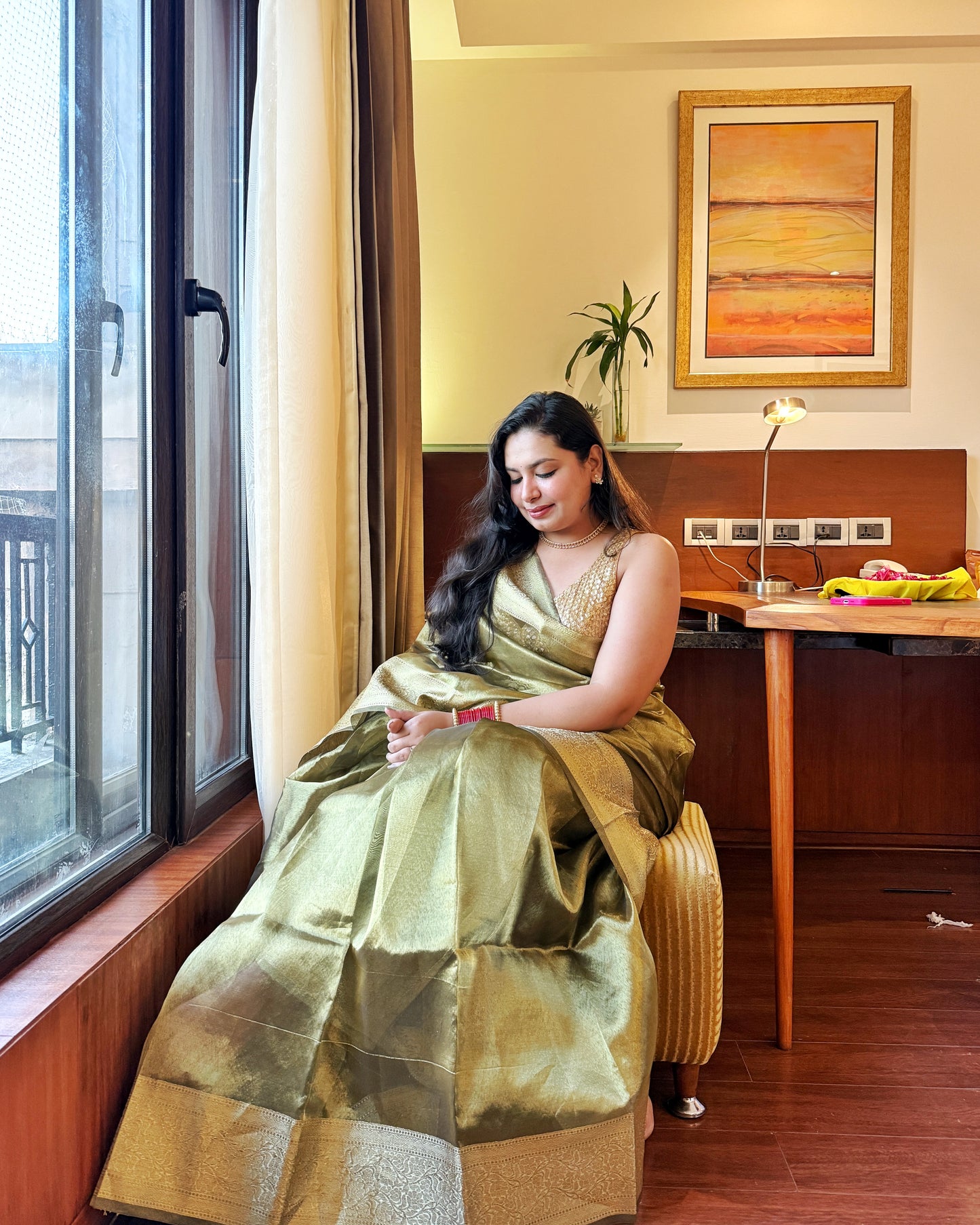 Mohini: Royal Olive Tissue Silk Saree