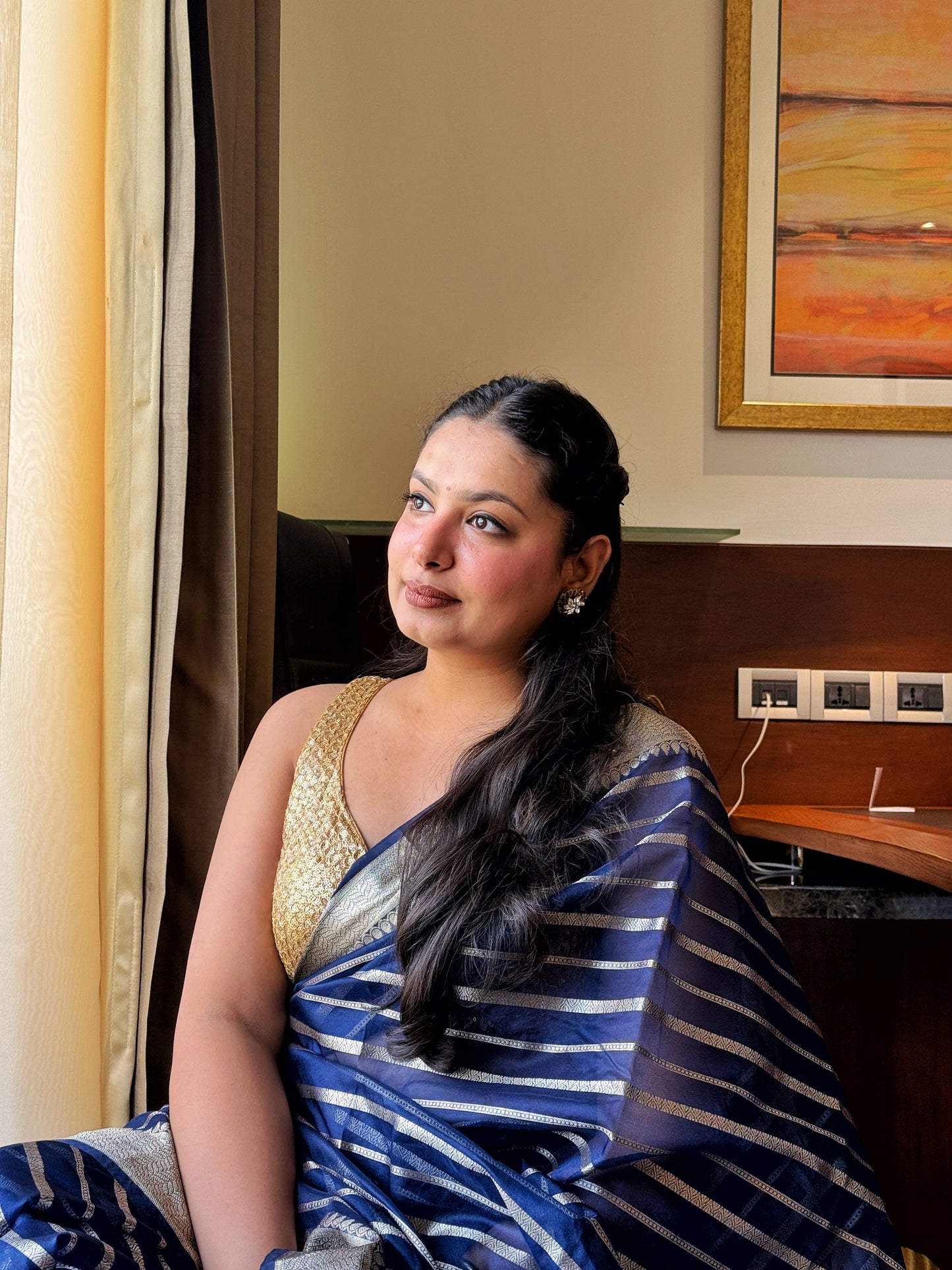 Rekha: Royal Blue Tissue Silk Saree