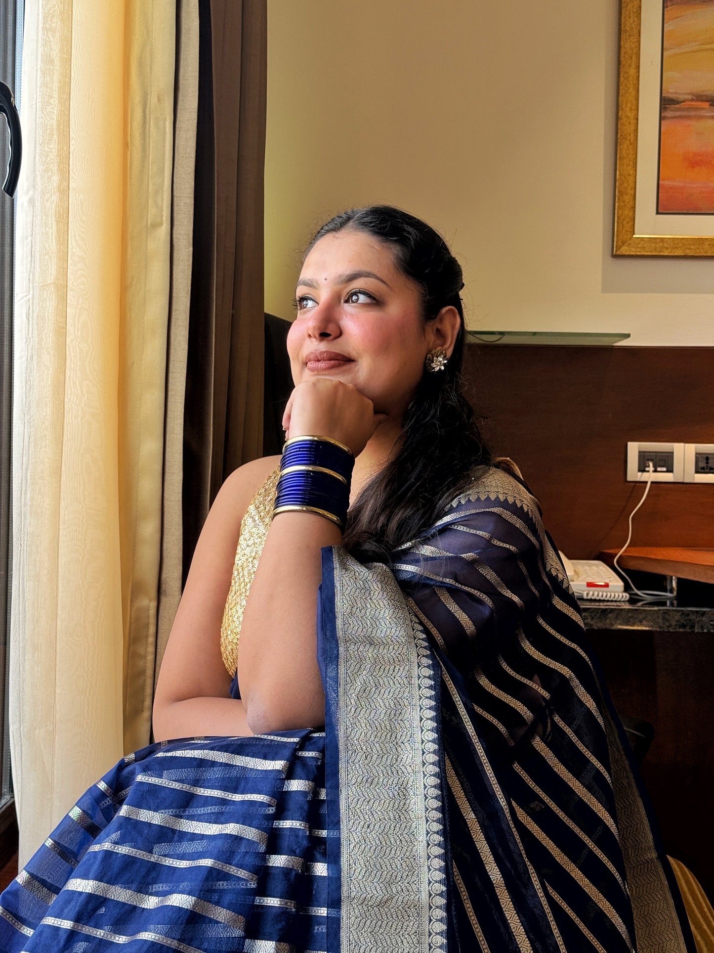Rekha: Royal Blue Tissue Silk Saree
