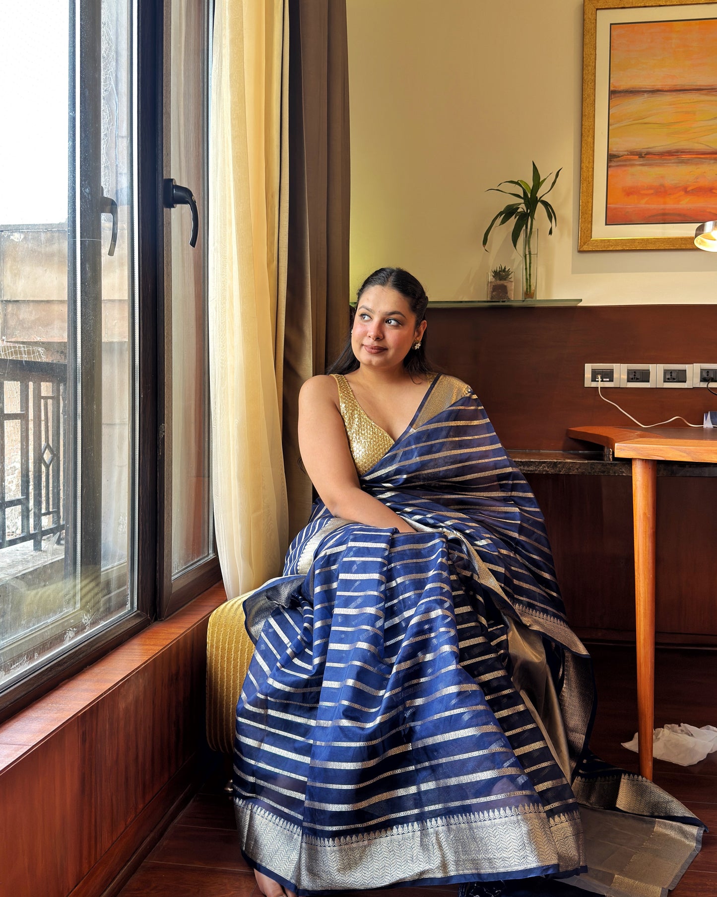 Rekha: Royal Blue Tissue Silk Saree