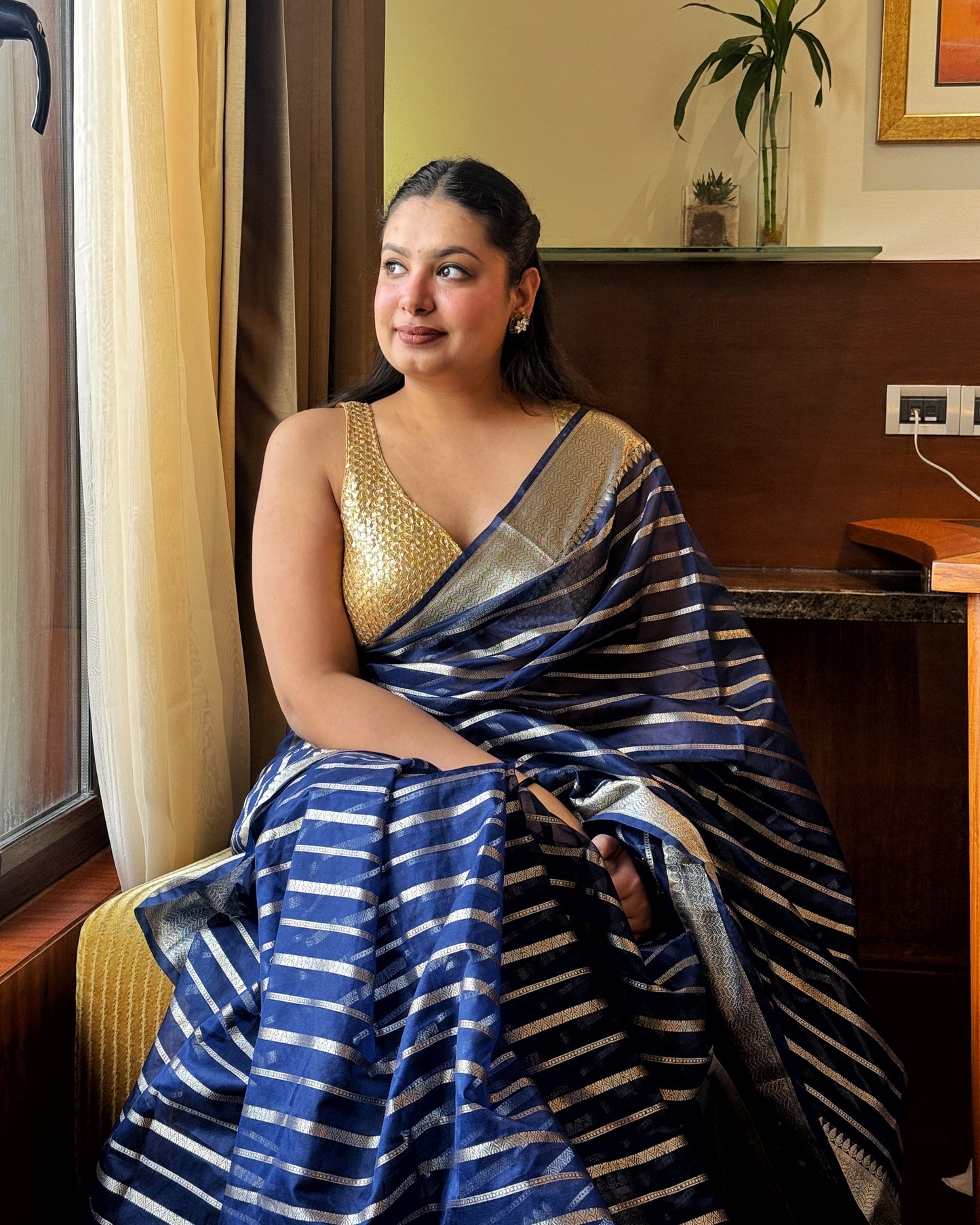 Rekha: Royal Blue Tissue Silk Saree