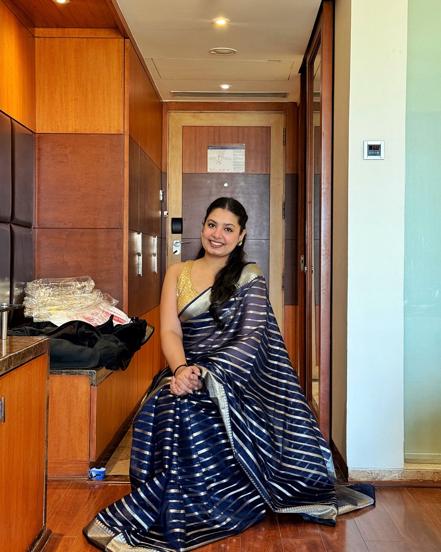 Rekha: Royal Blue Tissue Silk Saree