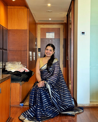 Rekha: Royal Blue Tissue Silk Saree