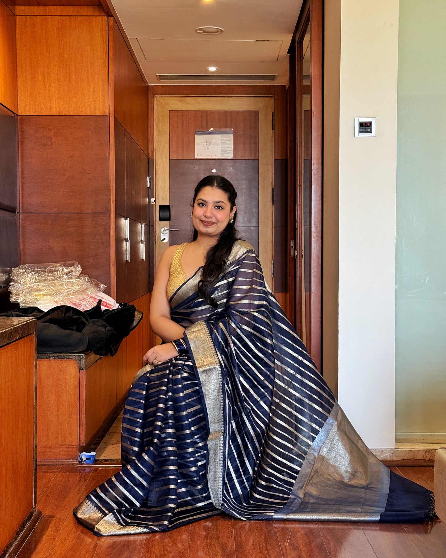 Rekha: Royal Blue Tissue Silk Saree