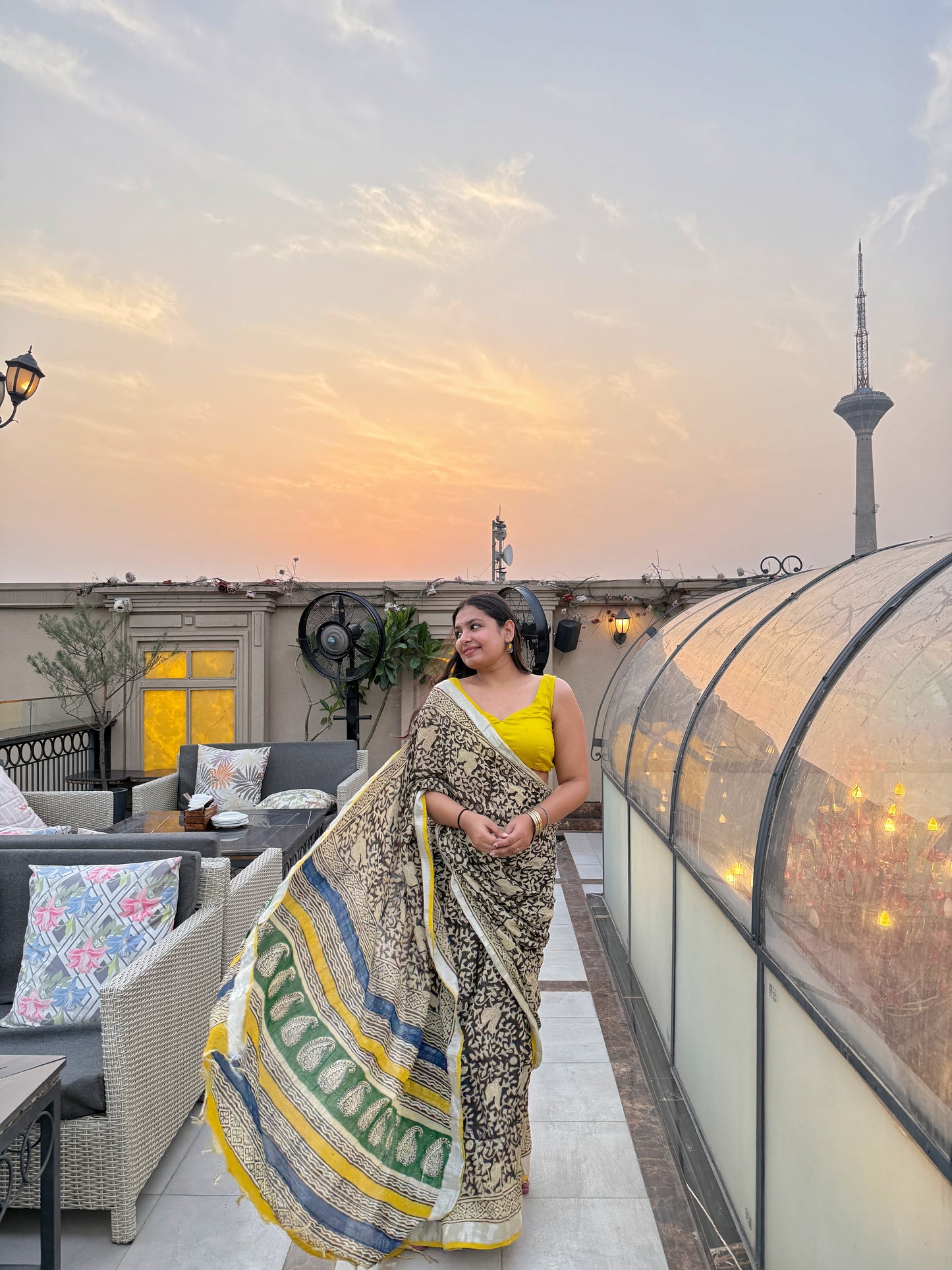 Zoya - Black Hand Block Printed Cotton Linen Saree