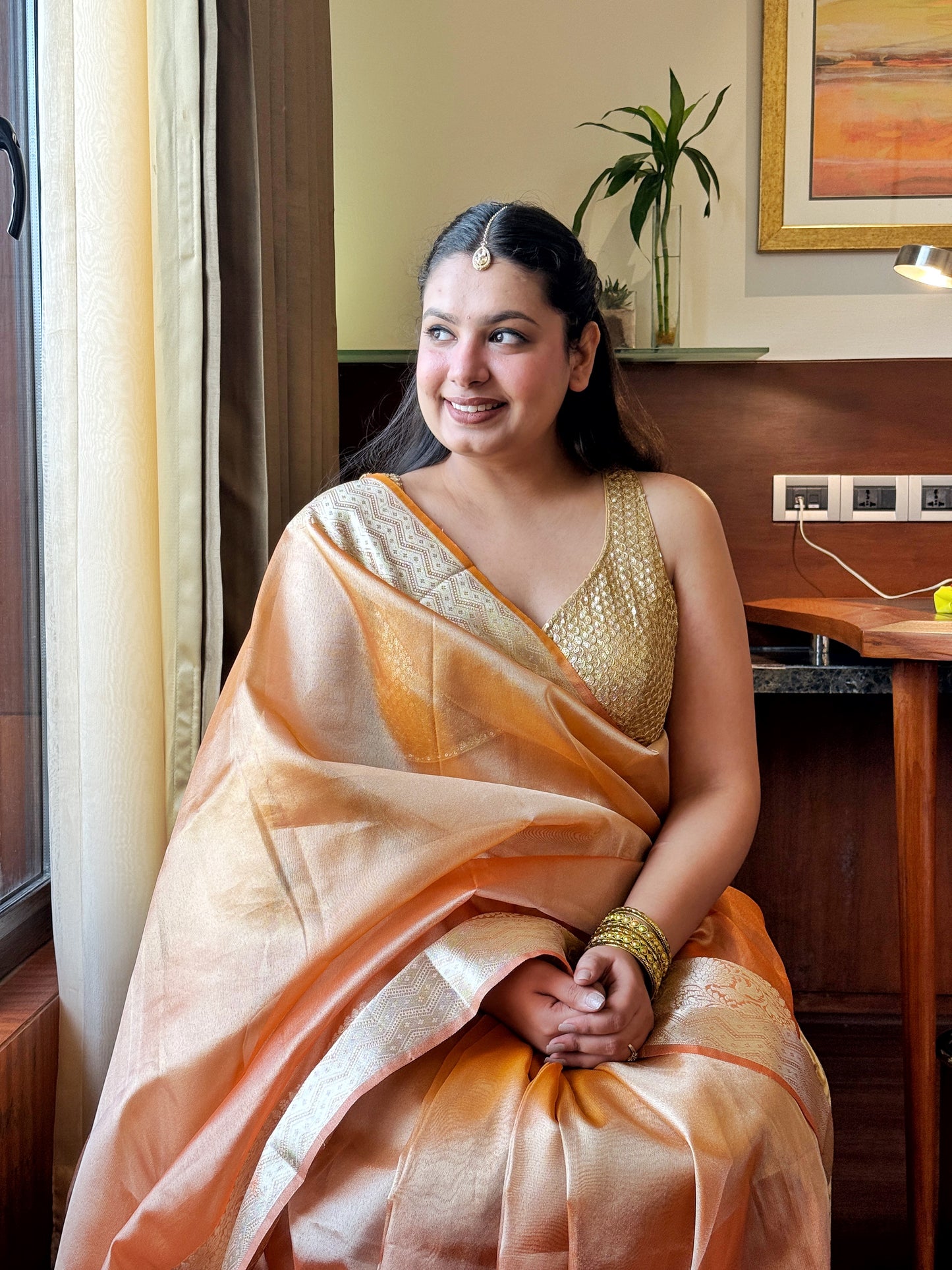 Roshni - Orange Royal Tissue Silk Saree